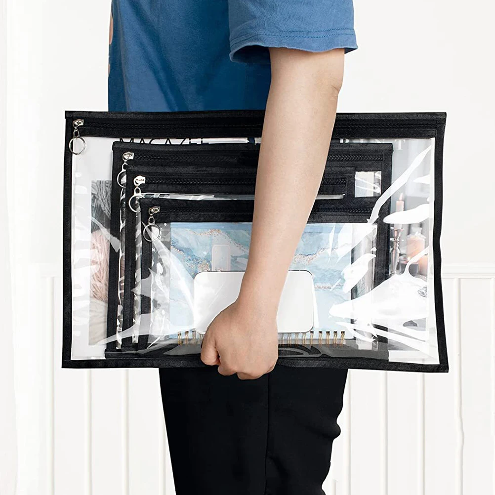 

9pcs PVC Case Stationery Bags Black Bag Transparent Large Capacity Pen Pen Holders Bags Zipper Travel School Storage