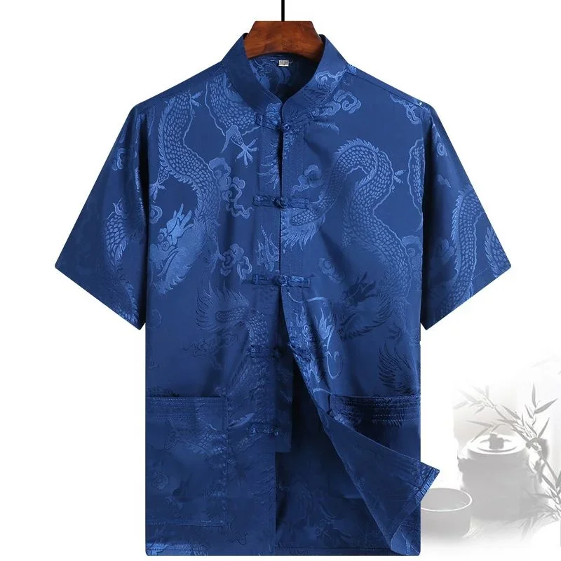 

Chinese New Year Traditional Chinese Men Shirt Tops Male Stand Collar Kung Fu Clothes tang suit man hanfu blouse tai chi wushu