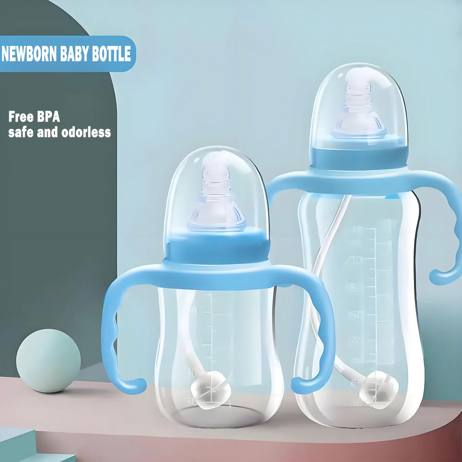 

Детская бутылочка 120 мл/240 мл с ручкой, детская чашка для воды из толстого полипропилена стандартного калибра, подходит для новорожденных до 3 лет