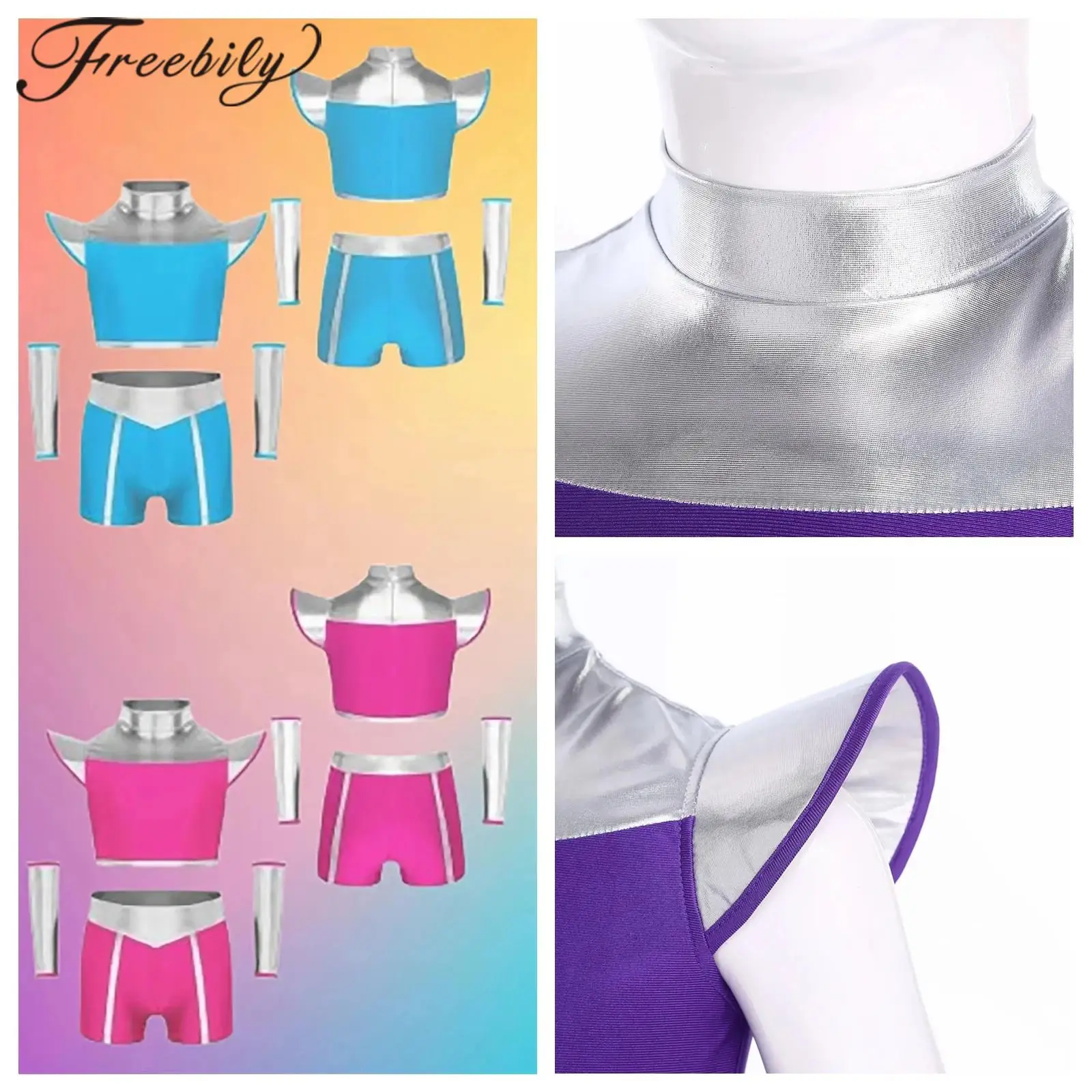 

Girls Metallic Outer Space Alien Outfits Halloween Costume Children Party Set Astronaut Warrior Role Play Robot Cosplay Outfits