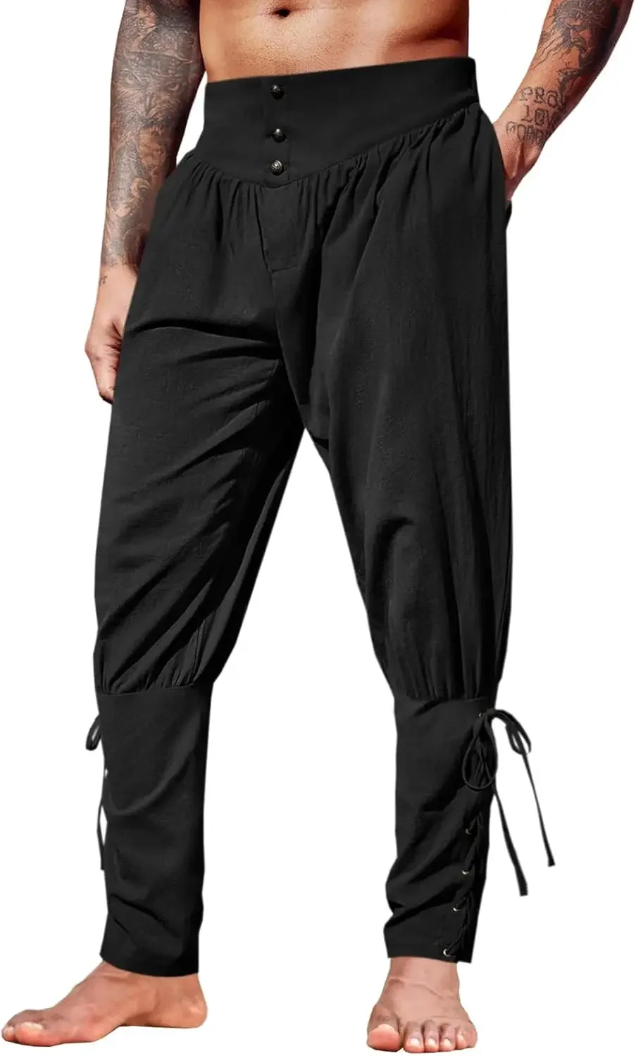 Mens Medieval Ankle Pants Renaissance Viking Pirate Lace Up Tapered Halloween Linen Costume Trousers streetwear  pants men
