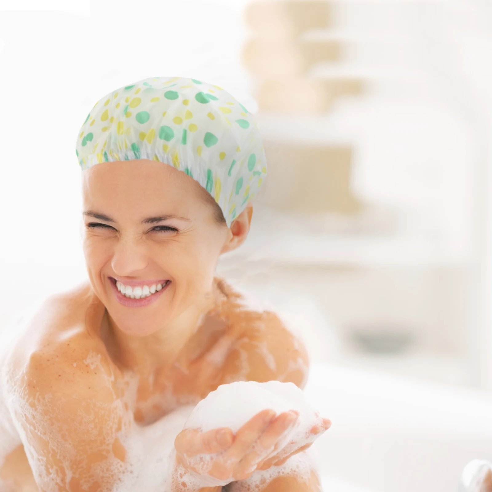 

2Pcs Waterproof Shower Caps Durable Pe Material Hair Cover Elastic Bath Hats for Spa Shower Hair Protection Bathing Caps