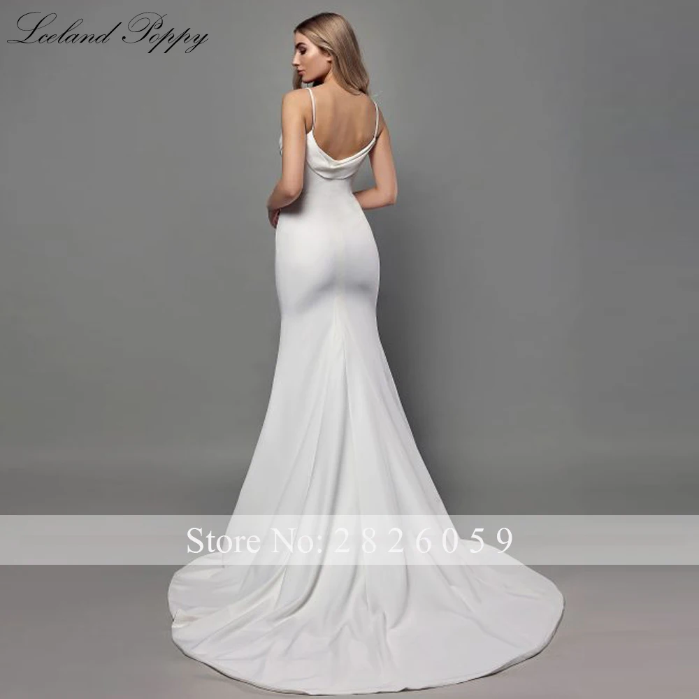 Lceland Poppy Elegant Spaghetti Straps Mermaid Satin Wedding Dresses Sleeveless Bridal Gowns with Court Train