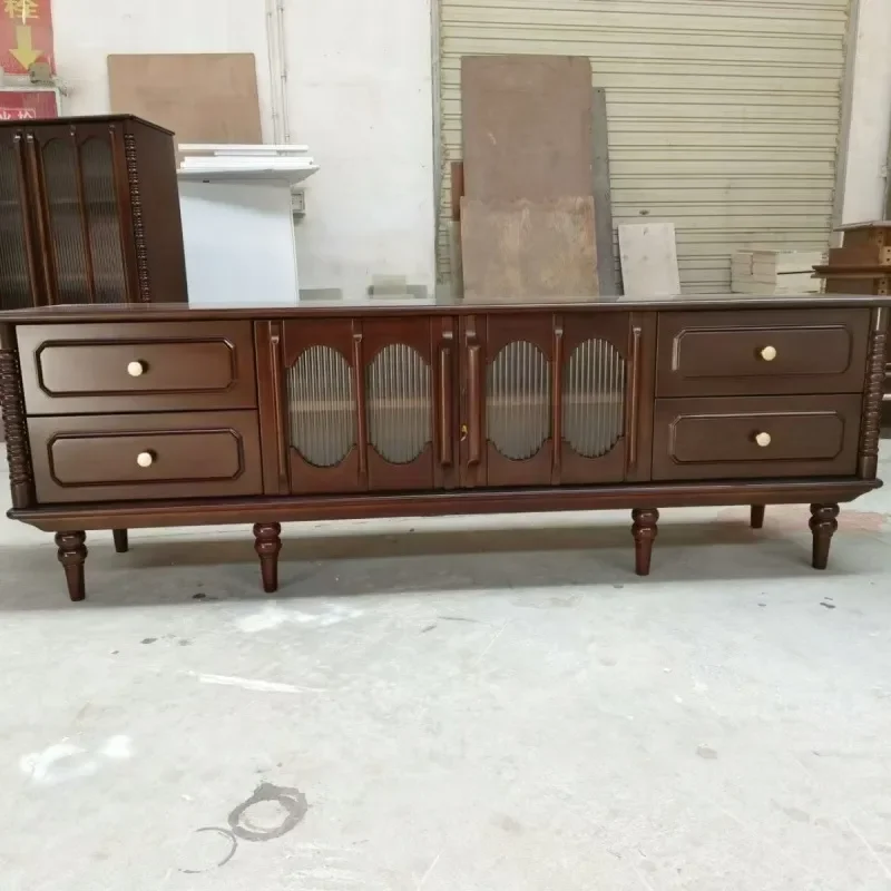 French Retro 1.8m Solid Cherry Wood TV Stand Storage Cabinet Living Room Antique Media Console Multi-purpose Furniture