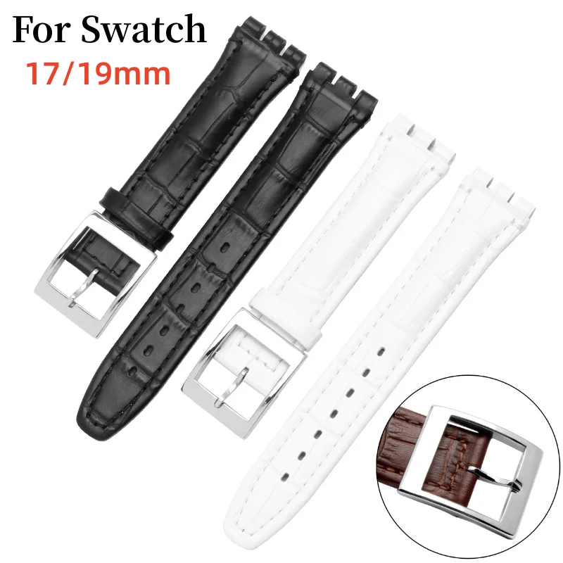 Genuine Leather Strap For Swatch Watchband 17mm 19mm Sweatproof Bracelet Belt with Steel Stainless Clasps Men Watch Accessories