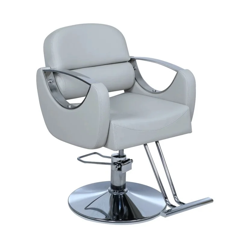 Silla De Barbero cómoda y moderna, muebles De salón De peluquería ajustables, color gris clásico con ruedas