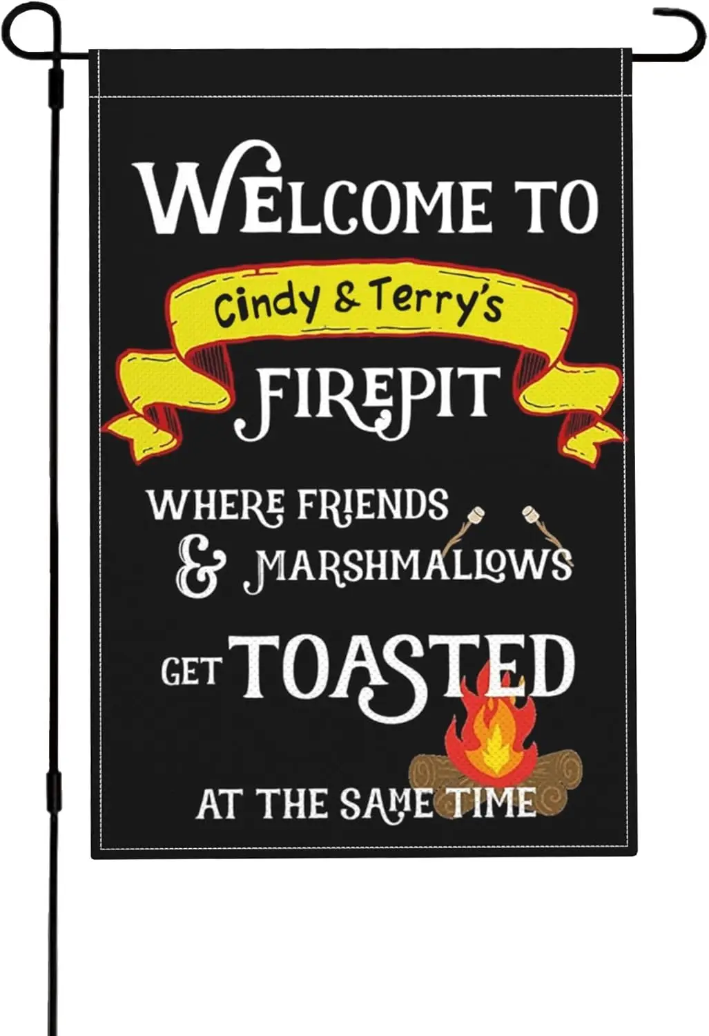 Personalized Welcome to Our Fire Pit Garden Flag,Where Friends and Marshmallows Get Toasted Yard Flags,Custom Camper House Banne