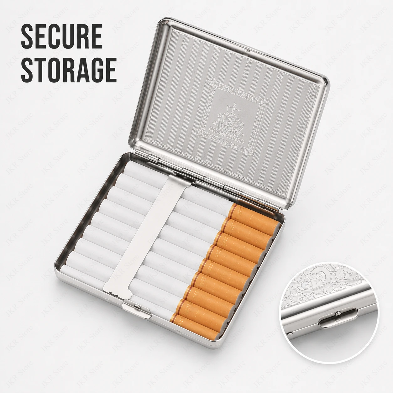 Portable Metal Cigarette Case Stainless Steel Embossed Tobacco Storage Box Pocket Holder Smoking Accessory for Travel Daily Use view 5