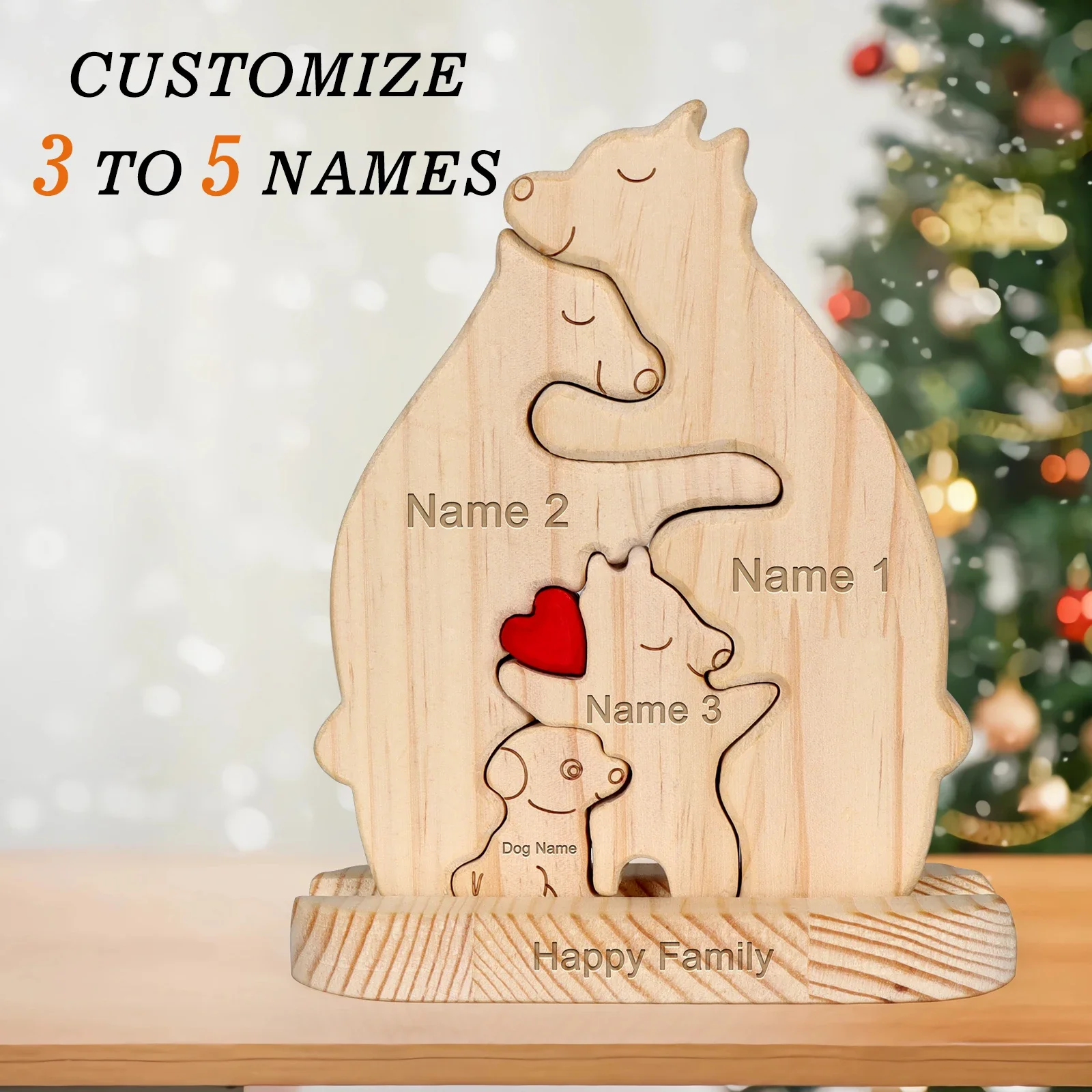 Puzzle d'art d'ours en bois unique, famille avec animal de compagnie, thème de base de chien, sculpture, membre de la famille, décor de bureau à la maison, cadeau en bois, 2025