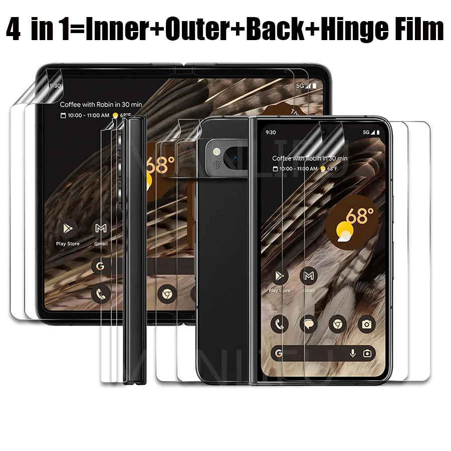 4 in 1 weiche TPU matte Hydro gel folie für Google Pixel Fold interne innere Außenseite Aufkleber Ganzkörper schutz Displays chutz folie