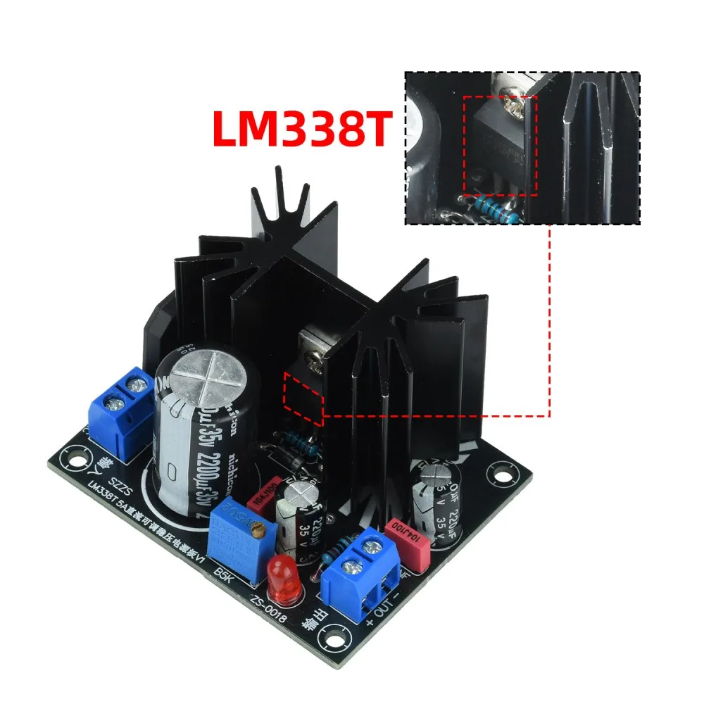 LM338T Linear Adjustable Voltage Regulator Module AC0-24V DC0-35V Input DC1.5-30V Output 5A Power Supply Board for Lab Test