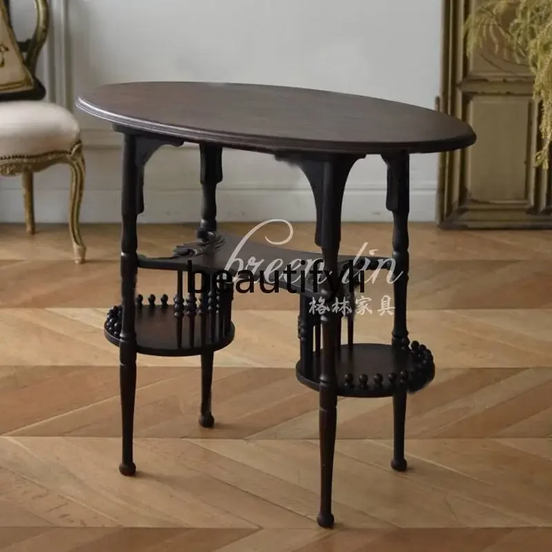 178Retro round coffee table/French pillar solid wood table Chinese style, American classical desk coffee table