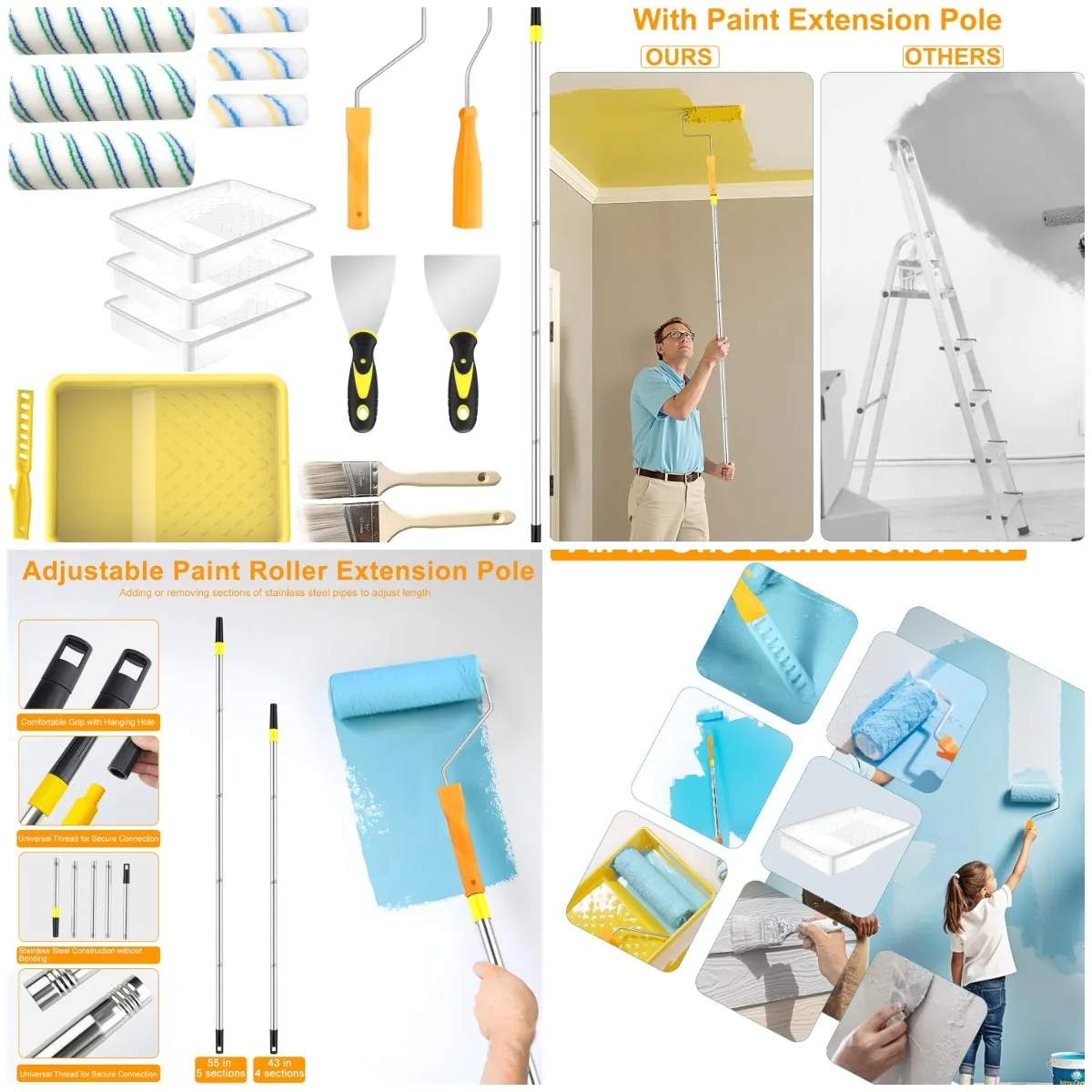 

Paint Roller Kit with Extension Pole, Brushes, Tray & Accessories for Home Interior Painting