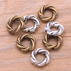 30PCS 10mm Wholesale New Product Two Color Wreath Flower Charms Round Plant Connector Jewelry Metal Alloy DIY Marking