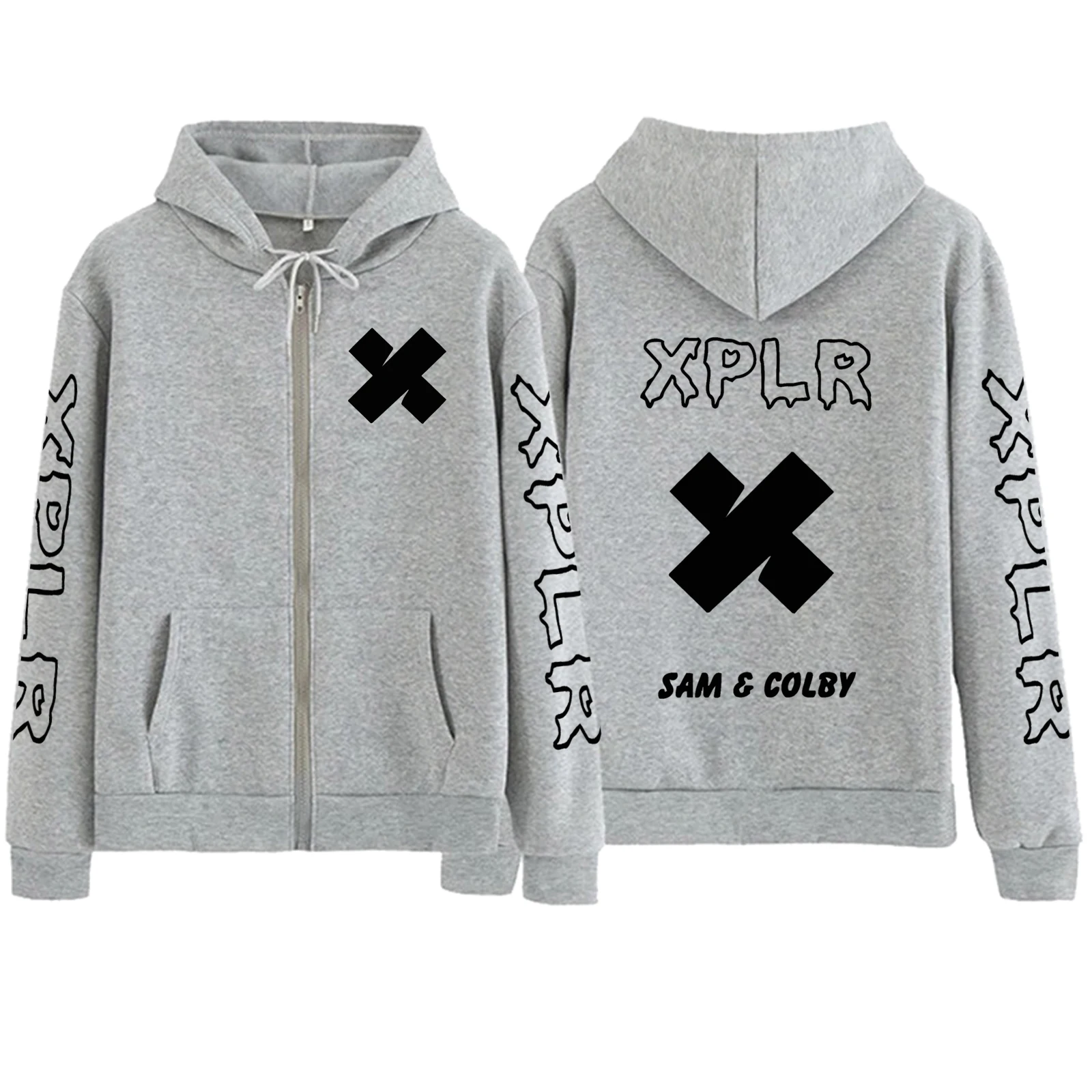 Xplr SAM and colby chainlink merch เสื้อฮู้ดมีซิปหัวใจแขนยาวฮาราจูกุผู้ชายผู้หญิง streetwear