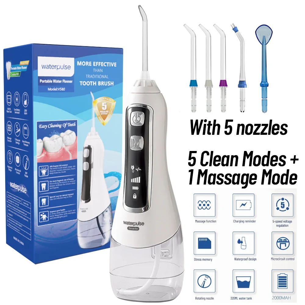 

Waterpulse Oral Irrigator Dental Water Flosser Teeth Whitening Waterproof Portable Dental Water Jet Floss 320ML Teeth Cleaner