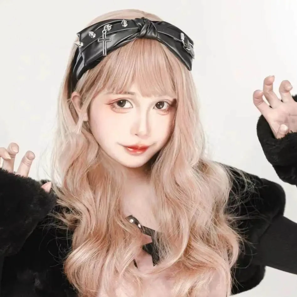 

PU Leather Bow Headband Hair Accessories Punk Millennium Spice Girls Headband Gothic Abi Rivet Headband