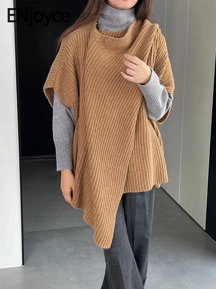 

2024 Autumn Knitted Vest Scarf Women Sleeveless Knitwear Sweater Cloak Loose Shawl Coat Scarves Tops