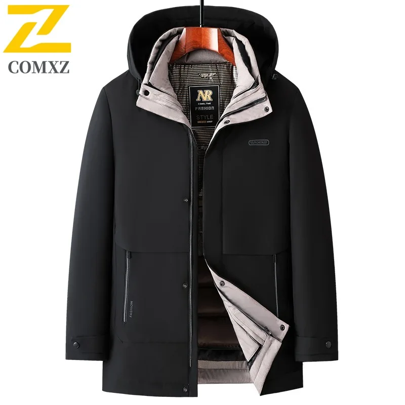 COMXZ Mens Down Jacket Classic Hooded Detachable Inner Layer Lightweight Parka Fashion Travel Windproof Warm Autumn Winter Coat