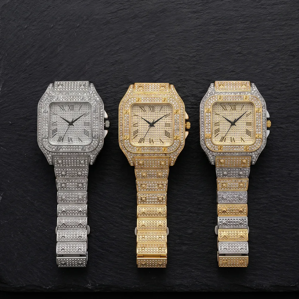 Men Watch Business Square Starry Sky Steel Belt Diamond Inlaid European American Male RomanFashion Quartz Wristwatches Gift