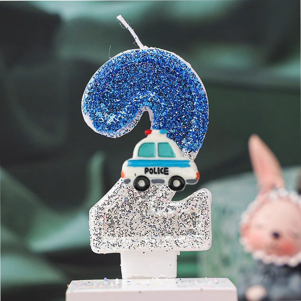 Blue and Silver cartoon Police Car Decorated Digital Candles, Party Gifts, Holiday Decorations, Birthday and Anniversary Candles