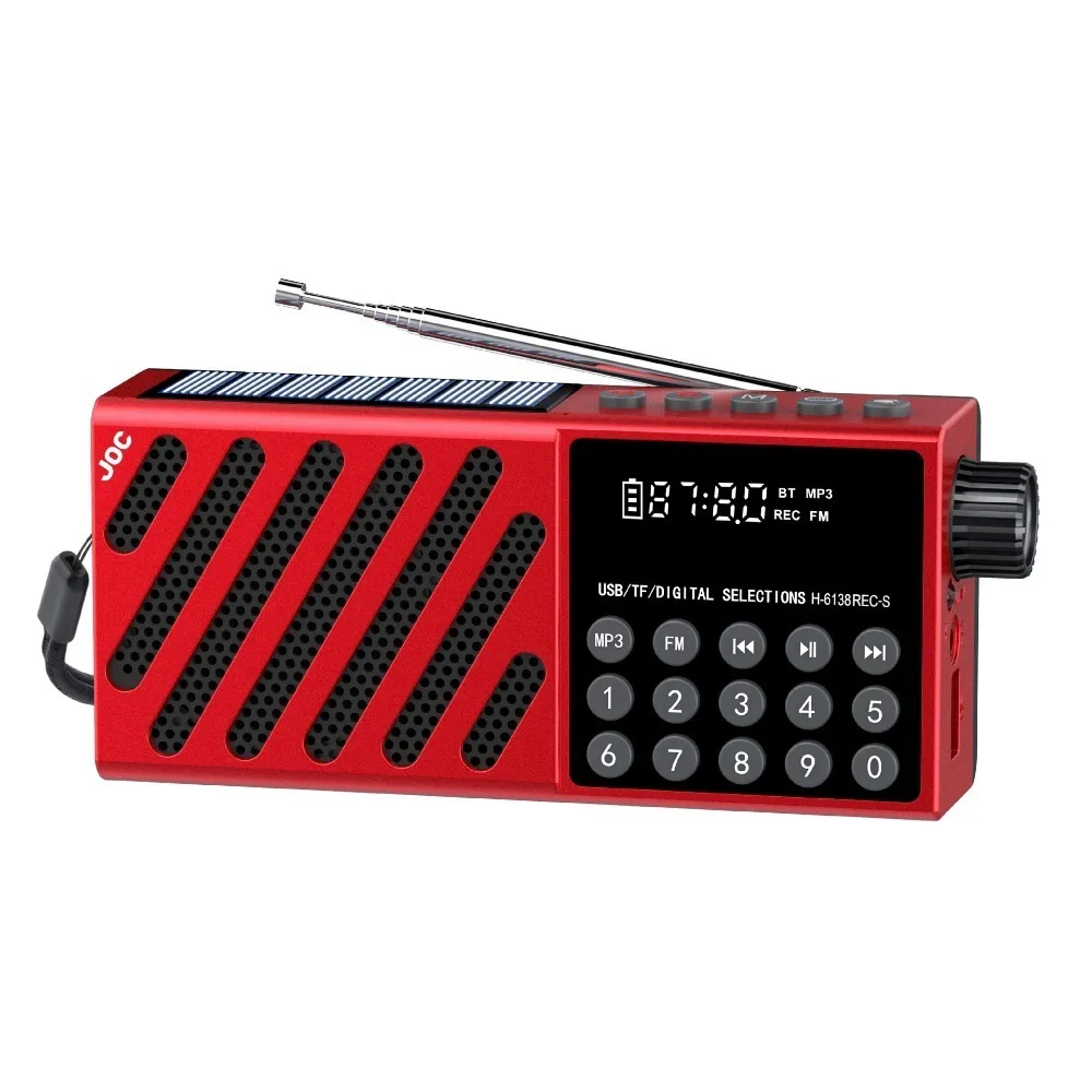 Portable FM Radio Receiver USB TF Card Solar Charging Pocket Digital Player LED Display Rechargeable Wireless Bluetooth Speaker
