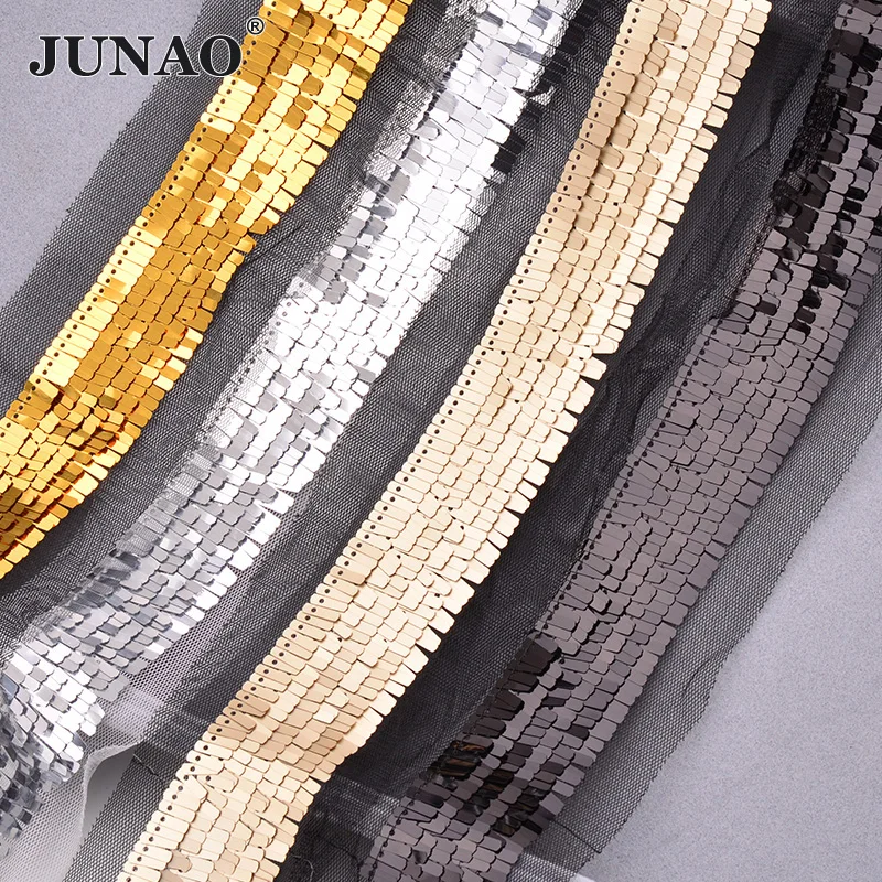 JUNAO 1 Yard 35mm Gitter Black Color Sewing PVC Sequin Ribbon Lace Trim Decoration Paillette Fabric For Scrapbook Crafts