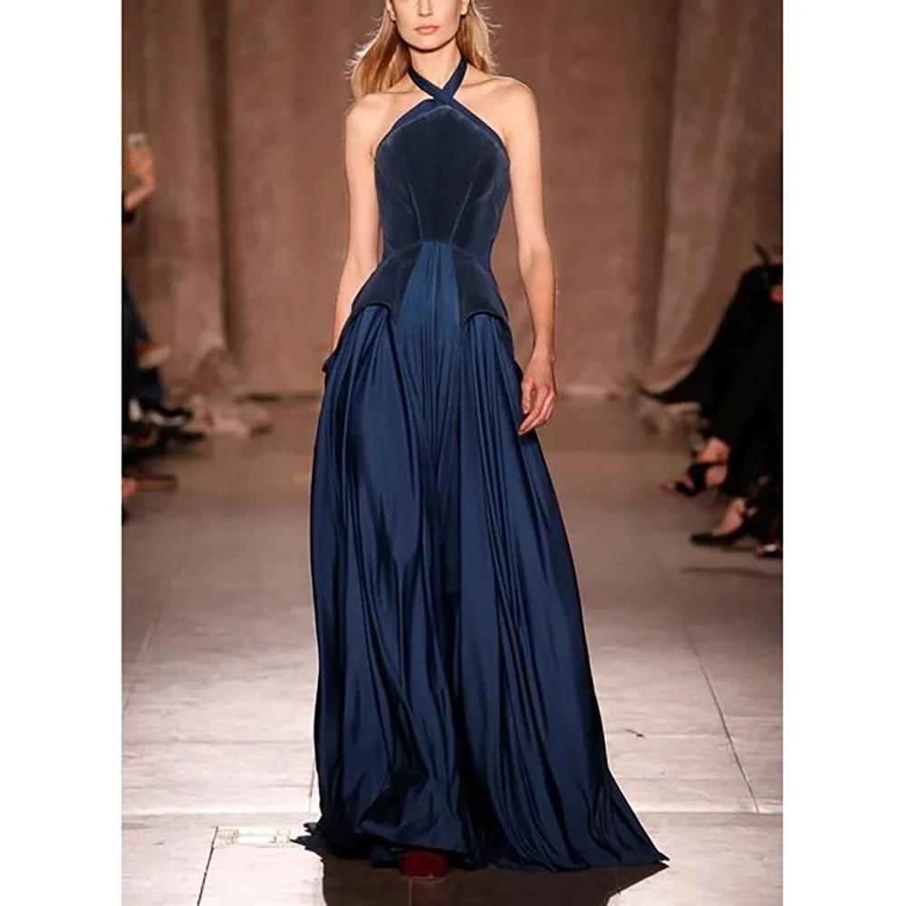 

Elegant Halter Sleeveless Floor Length Women Prom Gowns High-end Banquet Custom Made Evening Dresses