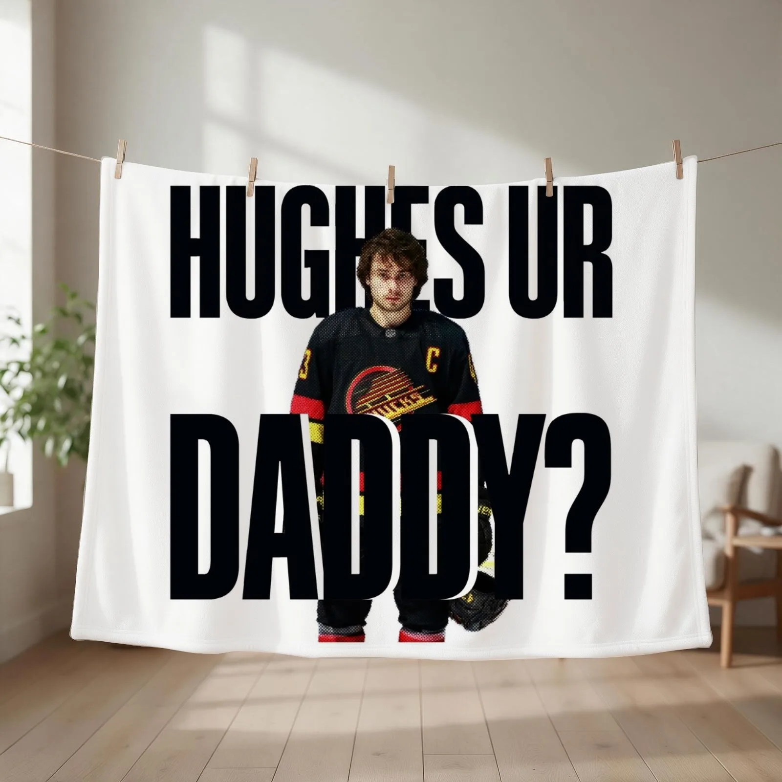 Quinn Hughes ur Daddy? Flag Poster Throw Blanket Beach Large halloween cosplay anime Blankets