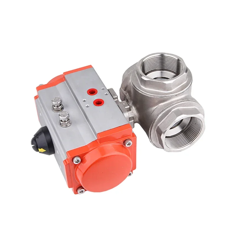 DN65 304 Stainless Steel Pneumatic Ball Valve Three-way T/L AT Pneumatic Actuator Female Thread Ball Valves