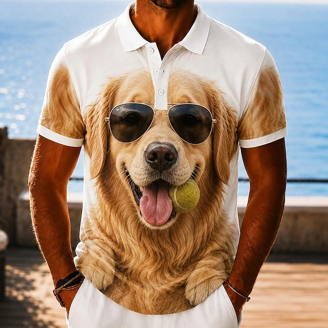 Pet‑Lover Focused Realistic Funny Animal 3D Print Mens Polo Shirt Lapel Short Sleeve Casual Daily Relaxed Statement Male Tops