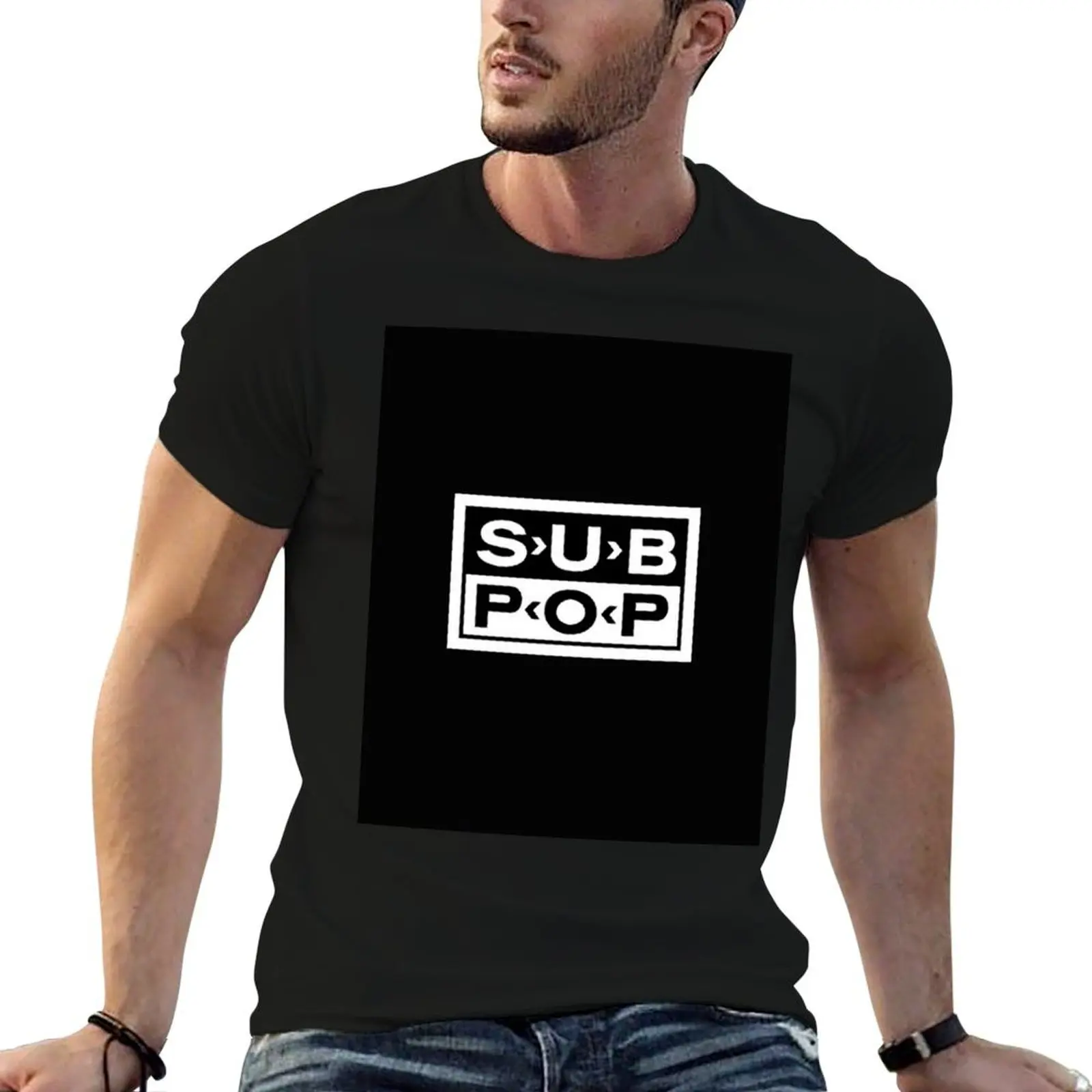 Black sub pop records classic T-Shirt man t shirt plain mens clothes