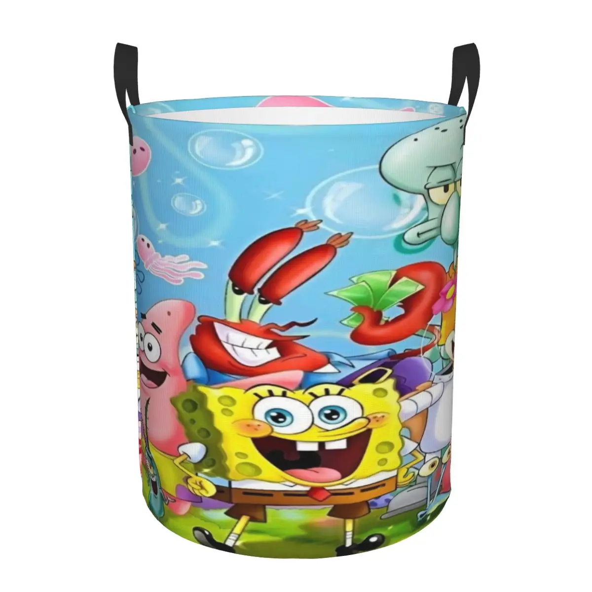 

Round Single-Layer Dirty Clothes Basket Spongebob Space-Saving Laundry Hamper with Sturdy Handles for Easy Carrying