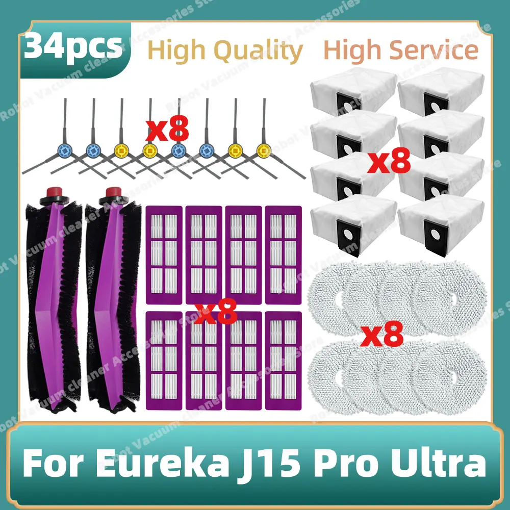 متوافق مع Eureka J15 Pro Ultra Parts فرشاة جانبية فلتر Hepa ممسحة قماش بديلة
