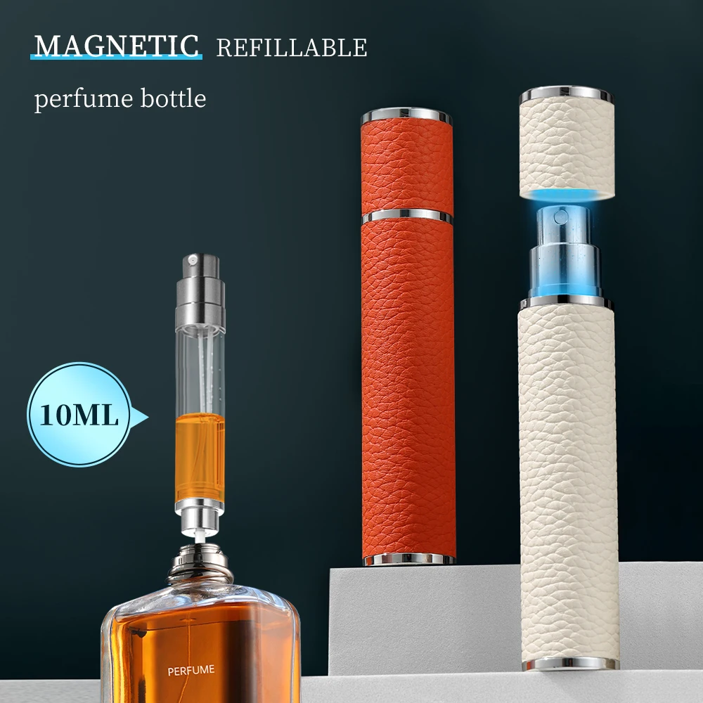 10ml Magnetic Perfume Atomizer Bottle, Portable Leather Spray, Tight Seal Travel Gift, Flight Safe Size