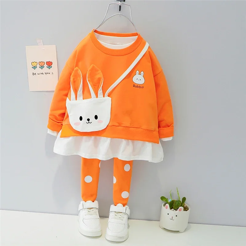 Baby Girls Clothing Sets Spring Autumn Children Cartoon Rabbit T Shirt Pants Toddler Infant Outdoor Kids Vacation Outfit