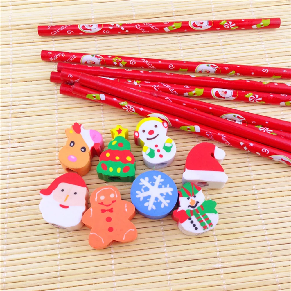 Imagem -06 - Natal Meias Lápis dos Desenhos Animados com Bambu Meias para Crianças Material Escolar Borrachas 24 Pcs