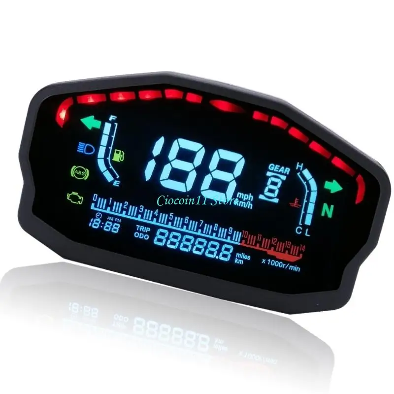 Y1UB Universal Motorcycle LCD Digital Speedometer Tachometer Odometer Gauges 12V