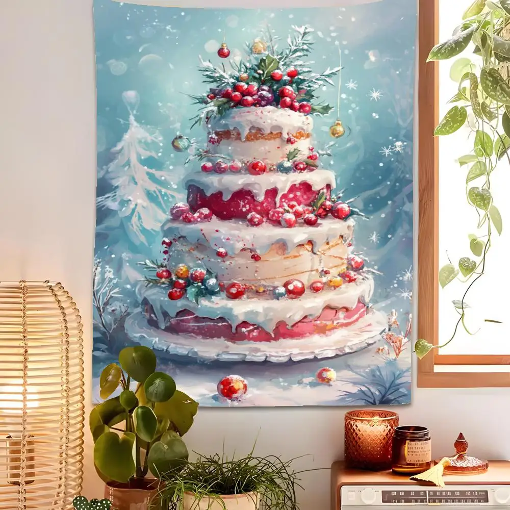Snowy Christmas Gift Tapestry Christmas Wall Hanging Tapestry | Soft Fabric Mural Decor for Bedroom & Living Space