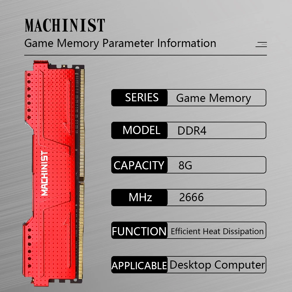 ذاكرة الوصول العشوائي MACHINIST DDR4 8GB 16GB ذاكرة 2666 ميجا هرتز 3200 ميجا هرتز سطح المكتب Dimm سترة حرارية حمراء عالية متوافقة