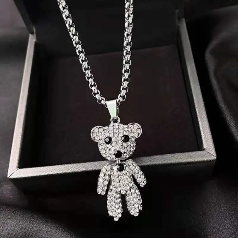 

Fashion Bear Necklace For Women ExquisiteCrystal Lovely Animal Bear Pendant Jewelry Bead Chain Jewelry Birthday Party Gifts