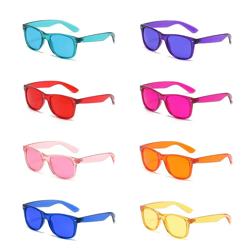 8pcs Colour Light Therapy Chakra Healing Glasses,Colored Lenses Mood-boosting Chromotherapy Glasses,Ultimate Fashion Sunglasses