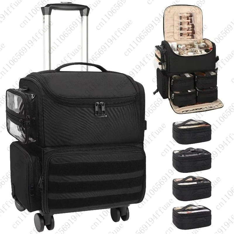 

Rolling Makeup Case Beauty Case Wheels for Hairdressers/Barbers with Pull Handle and 360-Degree Wheels for Travel