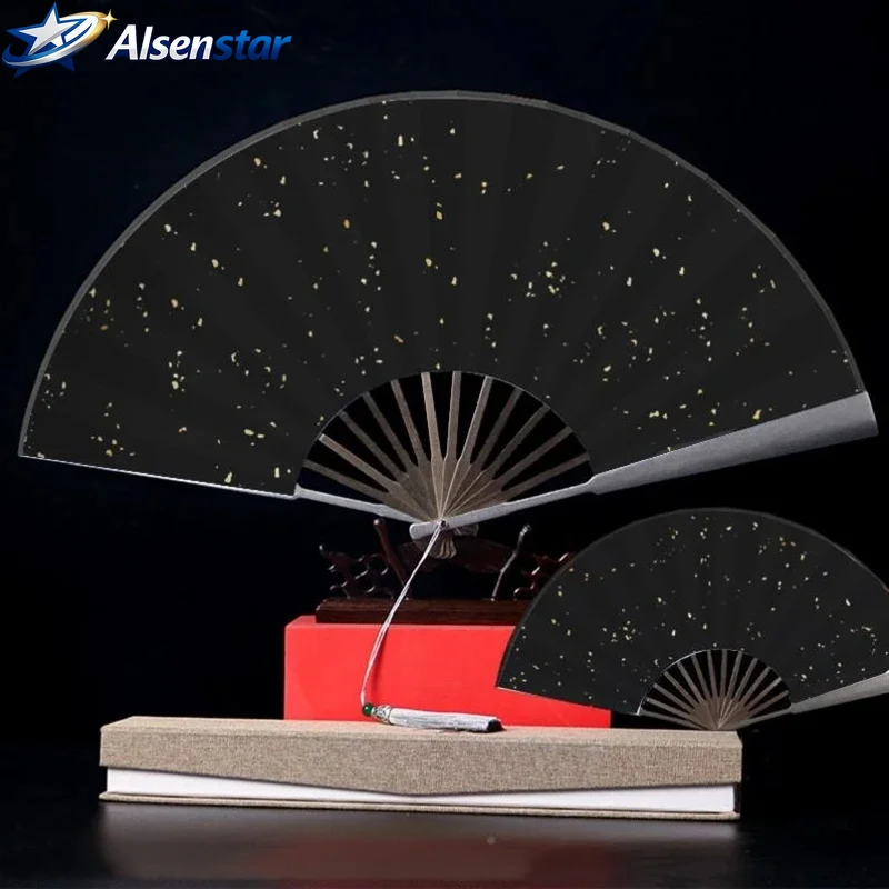 Vintage Metal Aluminum Folding Fan Tai Chi Kung Fu Men Chinese Martial Arts Self Defense Training Stage Dance Costume Wushu Gift