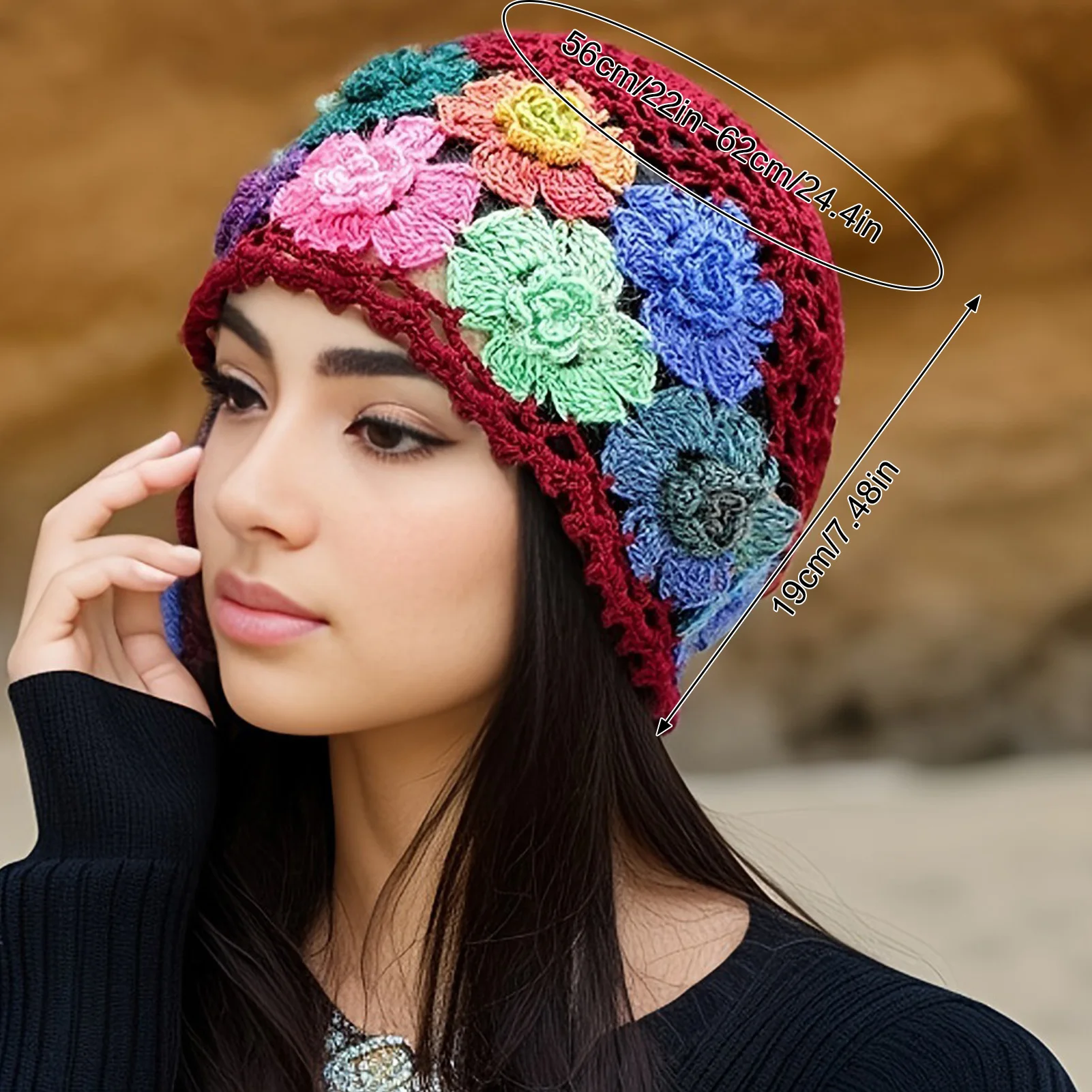 Frauen handgemachte häkeln stricken Hut aushöhlen Spitze Beanie leichte Garn Kappe für Frühling Herbst Mode-Accessoire