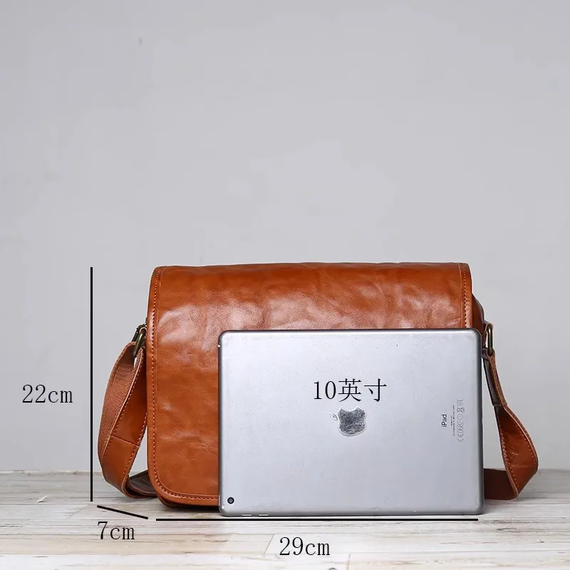 AETOO Men's bag: genuine leather top layer, cowhide single-shoulder bag, crossbody bag, retro brushed color, vegetable-tanned, h
