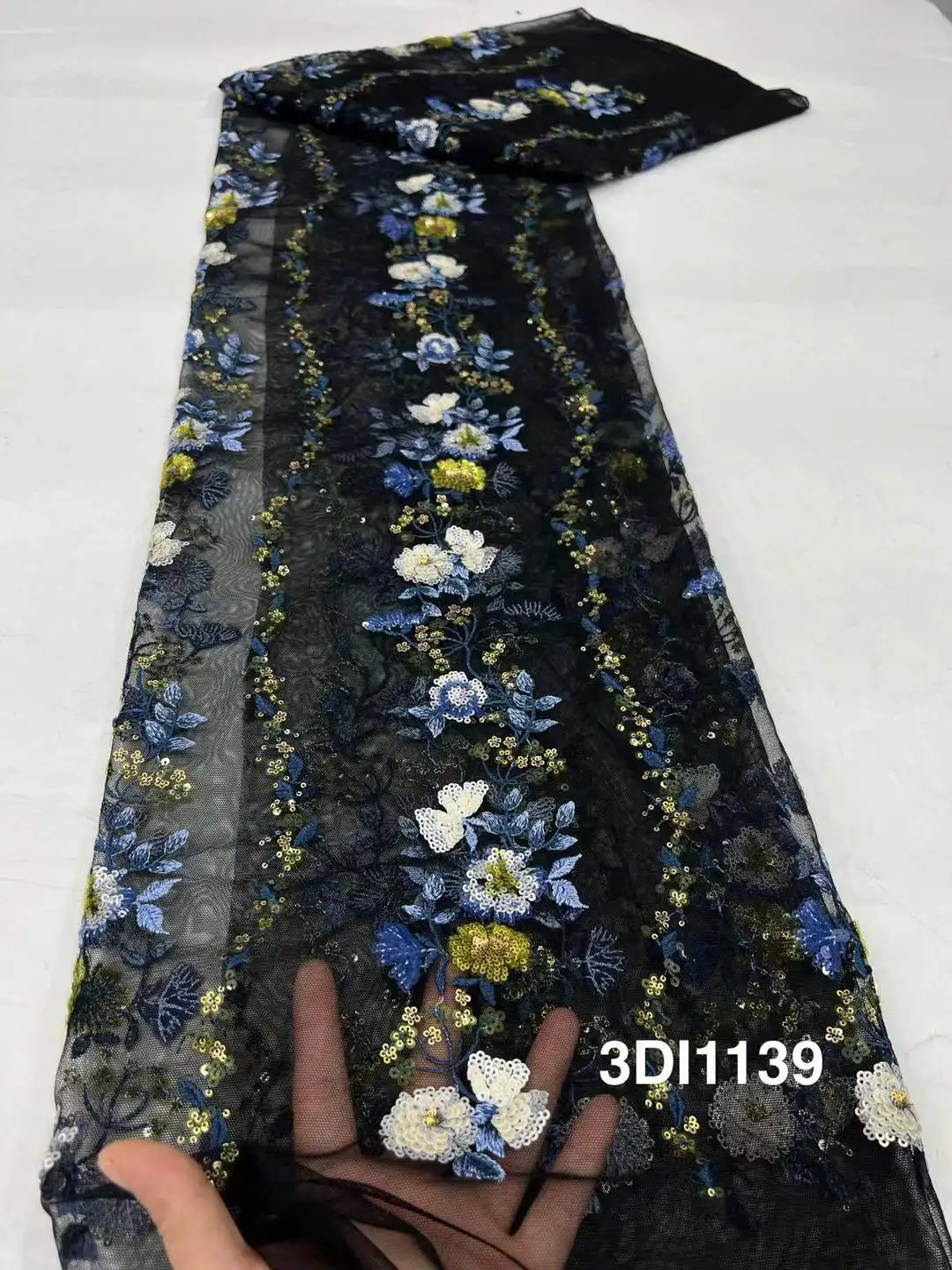 

2025Latest Austria Best Quality Elegant Delicate Soft Sequins 3D Tulle lace Fabric For Party Evening Dress Sewing -3D