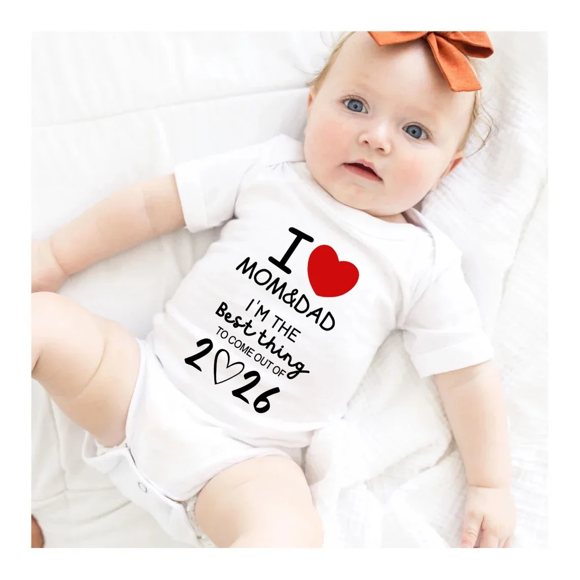 I LOVE MOM & DAD I'm The Best Thing 2026 Print Baby Bodysuit Newborn Summer Jumpsuit Outfit Infant Short Sleeve Romper Clothes