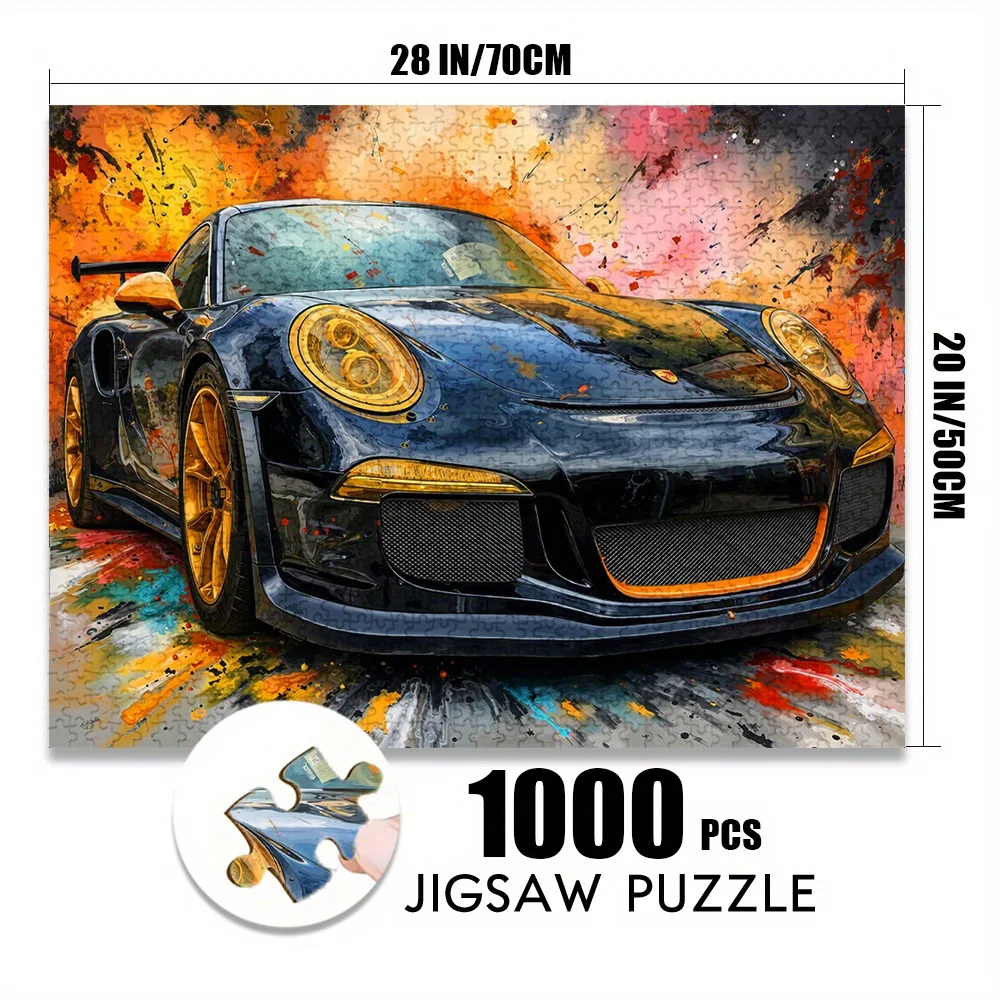 1000 Stück abstraktes Rennwagen-Puzzle – großes 500/1000 Stück Puzzle mit lebendigem Spritzwasserdesign, kratzfestes Papier, ideal für A