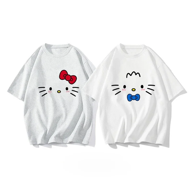 

Couple T-shirt 2025 New Hello Kitty Short-sleeved Summer Pure Cotton Fashion Trend Harajuku Leisure Vacation Gift for Lover